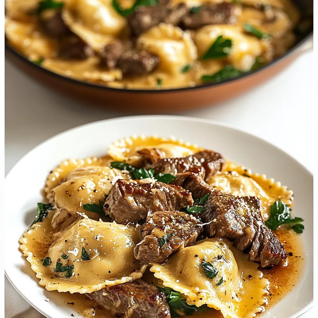 One-Skillet Garlic Butter Steak & Cheese Ravioli Recipe