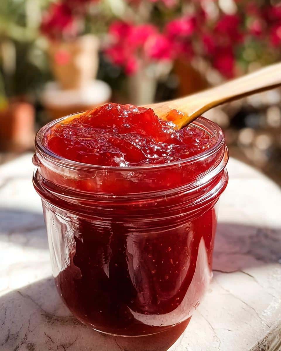amish rhubarb pineapple jam - detail 1