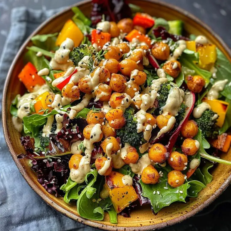 Roasted Chickpea and Veggie Harvest Salad with Maple Tahini Dressing