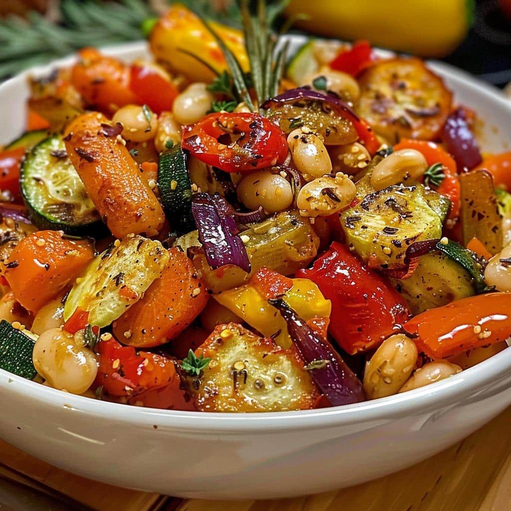 25-Minute Rustic Roasted Vegetable Bake with Cannellini Beans Recipe